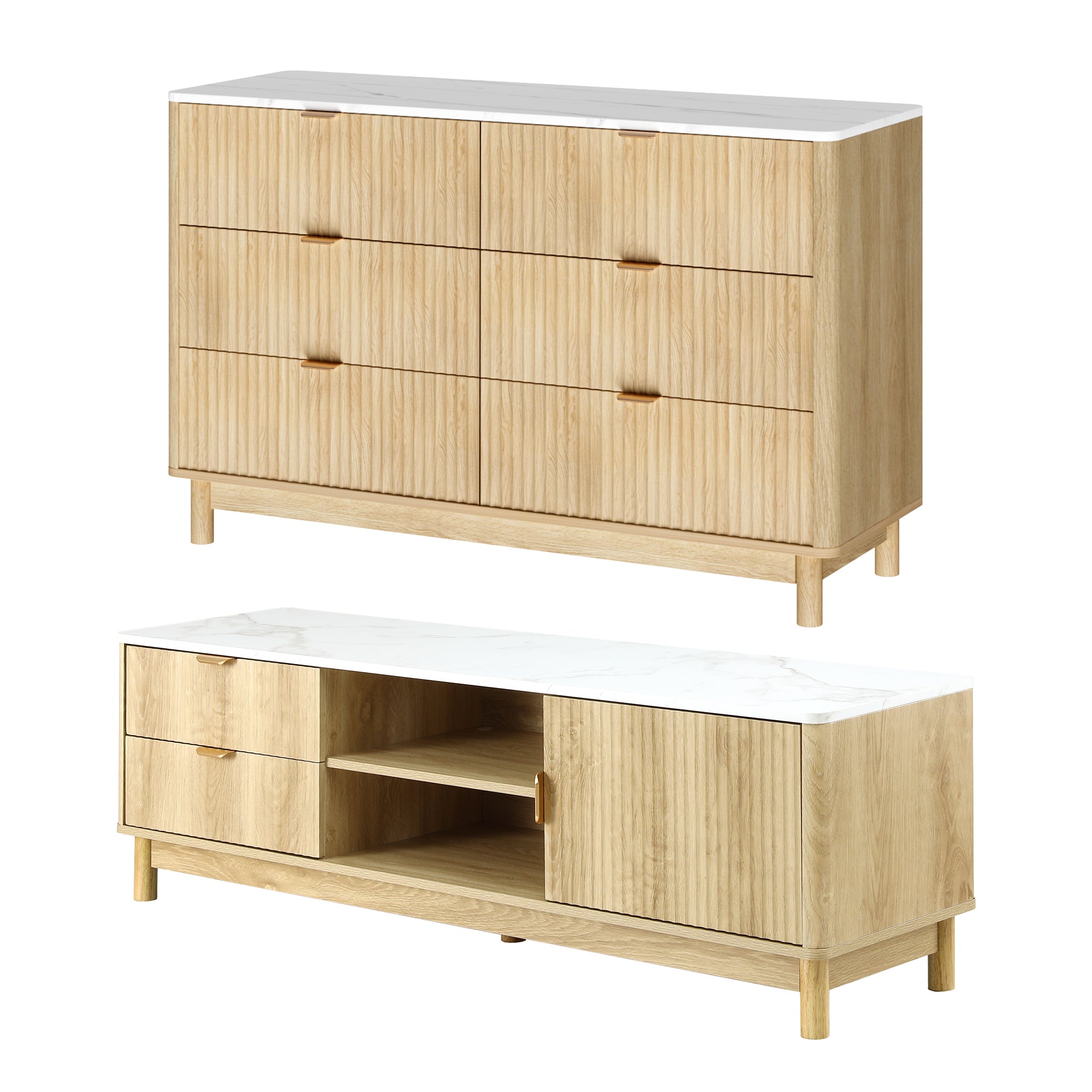 Artiss TV Unit & Chest of Drawers Set Solid Wood Legs Pine FUR-Z-TV-CDR-WD-AB