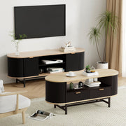 Artiss TV Unit & Coffee Table Set Storage Drawers Shelves Black Pine FUR-Z-TV-COF-BKWD