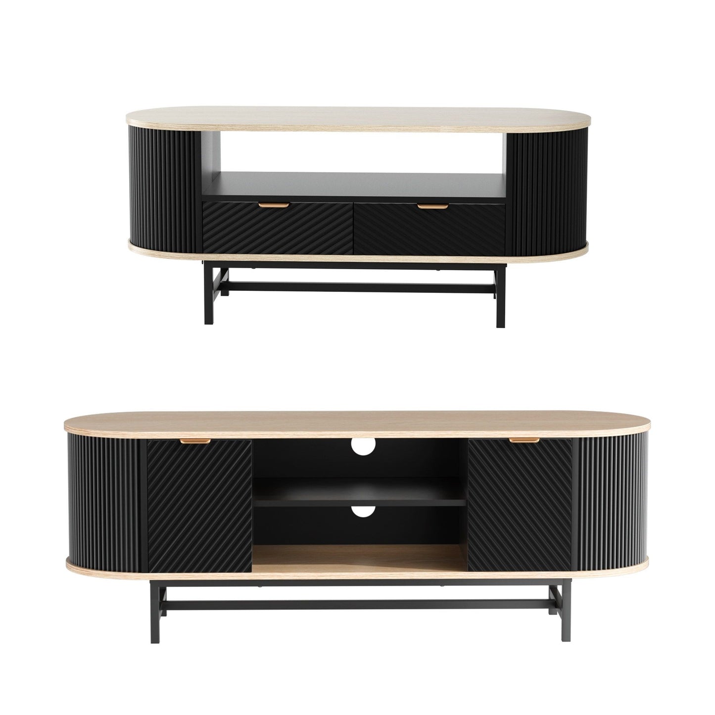 Artiss TV Unit & Coffee Table Set Storage Drawers Shelves Black Pine FUR-Z-TV-COF-BKWD
