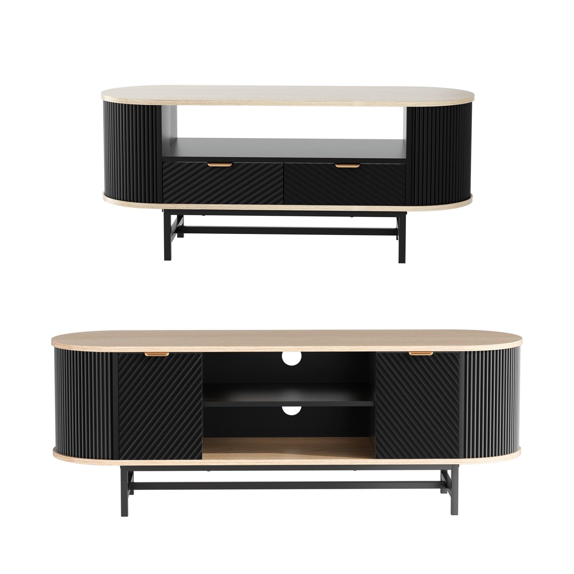 Artiss TV Unit & Coffee Table Set Storage Drawers Shelves Black Pine FUR-Z-TV-COF-BKWD