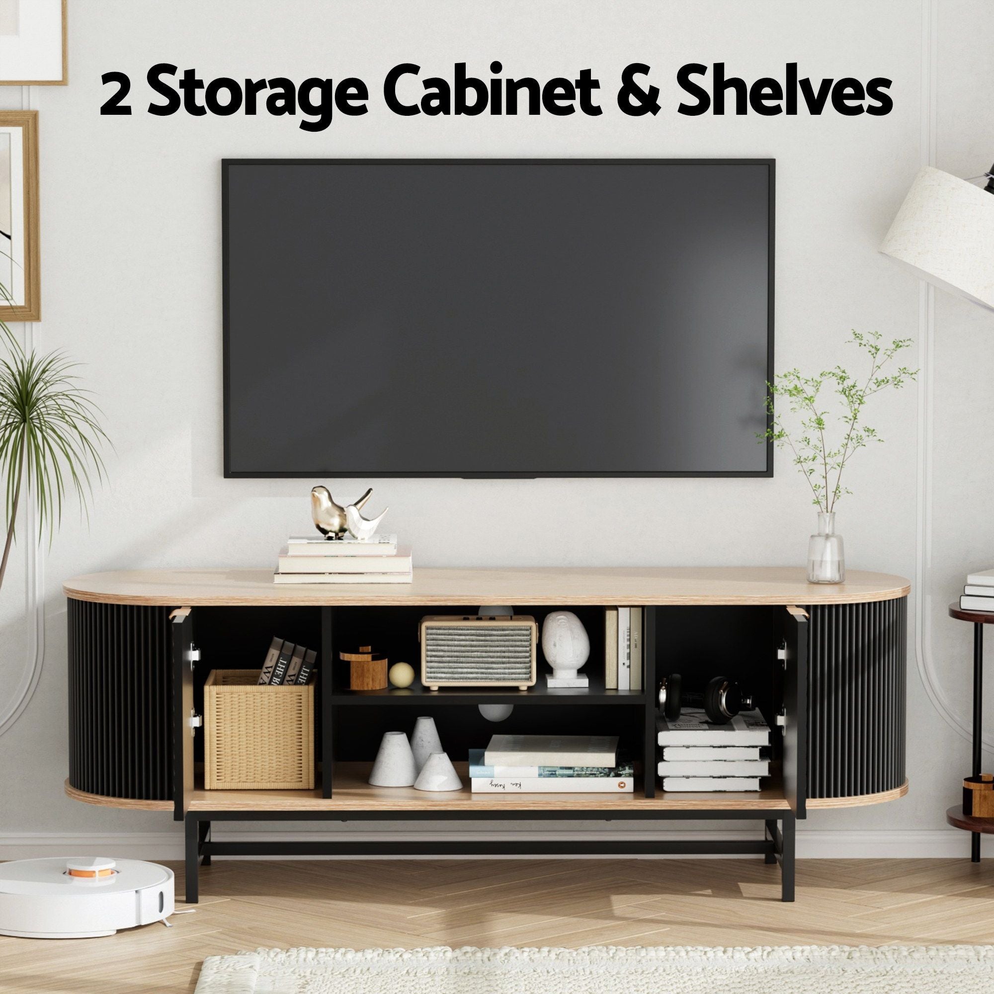 Artiss TV Unit & Coffee Table Set Storage Drawers Shelves Black Pine FUR-Z-TV-COF-BKWD