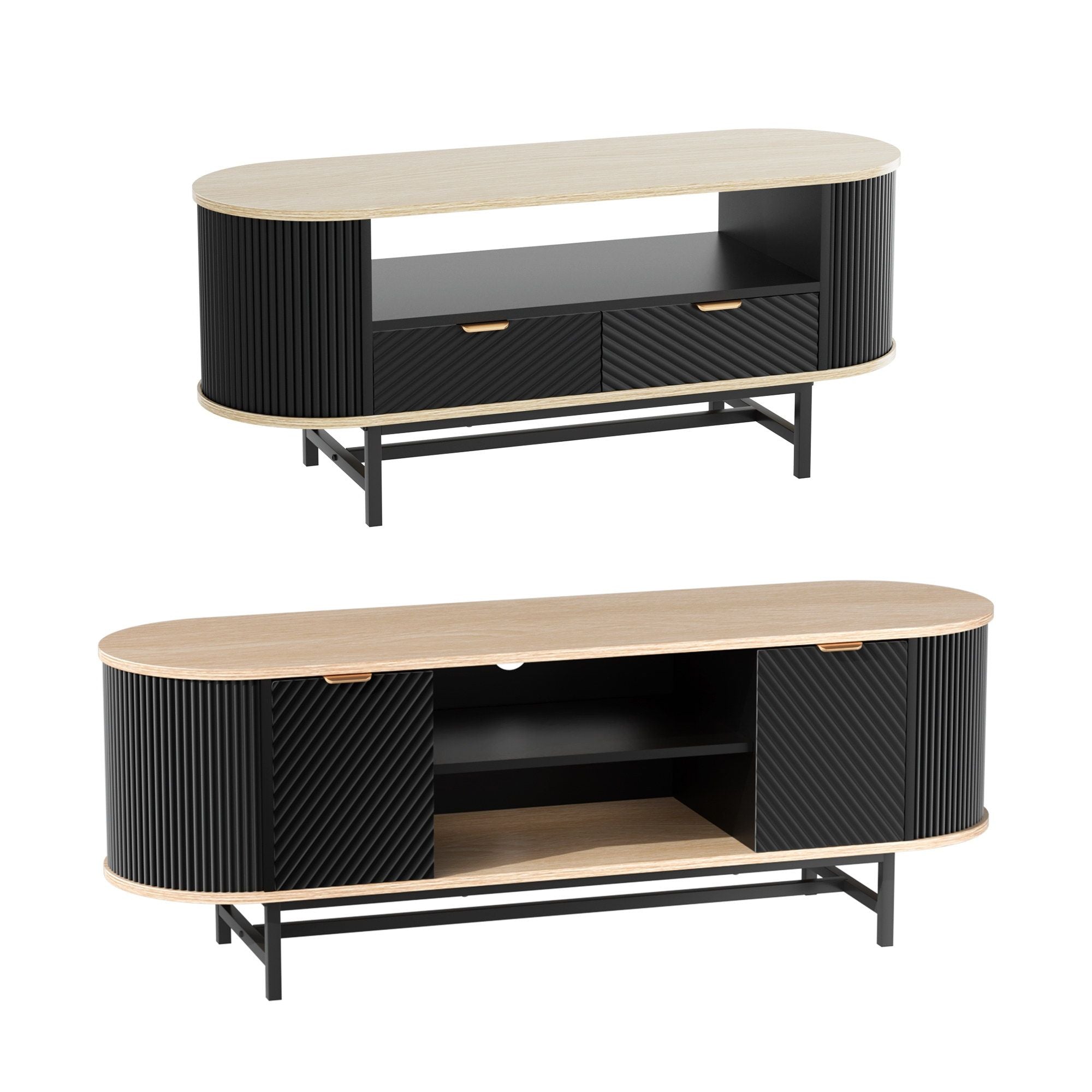 Artiss TV Unit & Coffee Table Set Storage Drawers Shelves Black Pine FUR-Z-TV-COF-BKWD