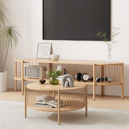 Artiss TV Unit & Coffee Table Set Storage Shelf Pine FUR-Z-TV-COF-WD