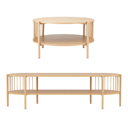 Artiss TV Unit & Coffee Table Set Storage Shelf Pine FUR-Z-TV-COF-WD