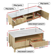 Artiss TV Unit & Coffee Table Set Storage Drawers Pine FUR-Z-TV-COF-WHWD