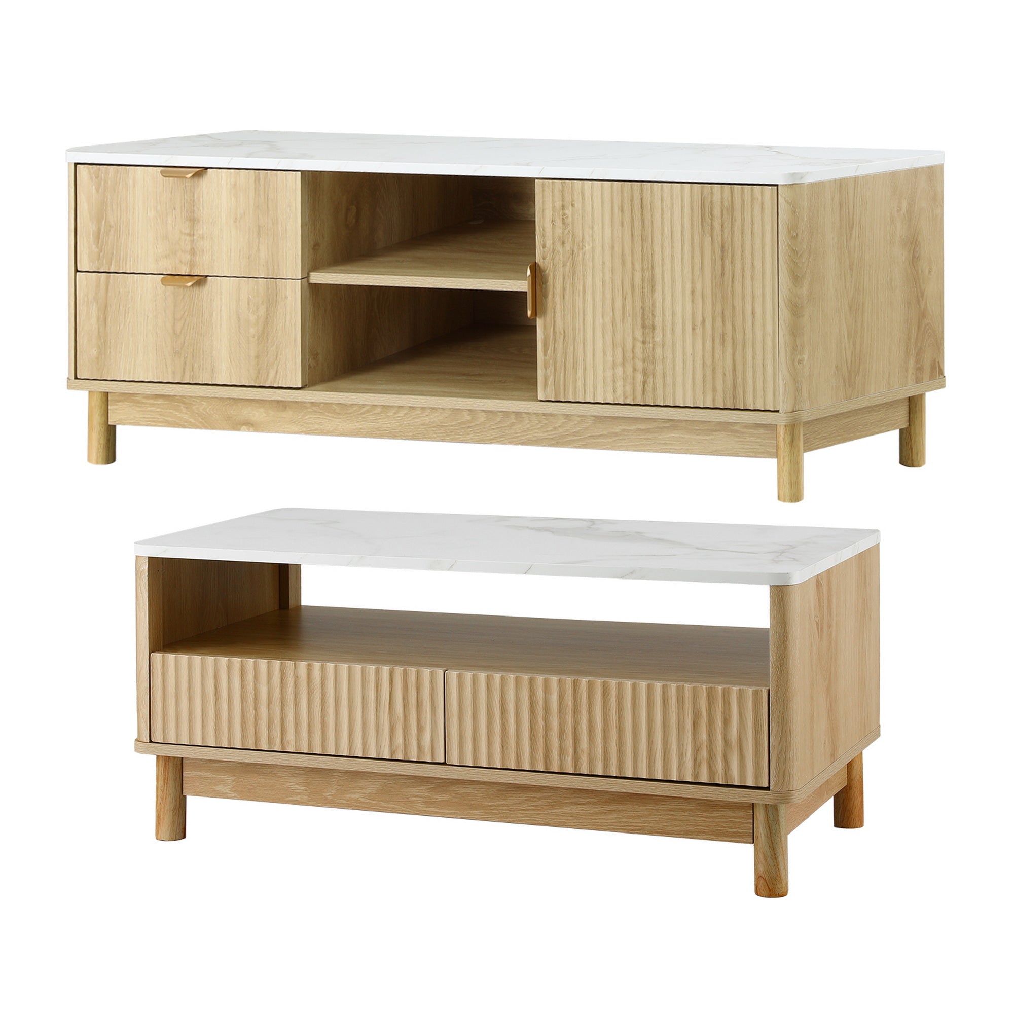 Artiss TV Unit & Coffee Table Set Storage Drawers Pine FUR-Z-TV-COF-WHWD