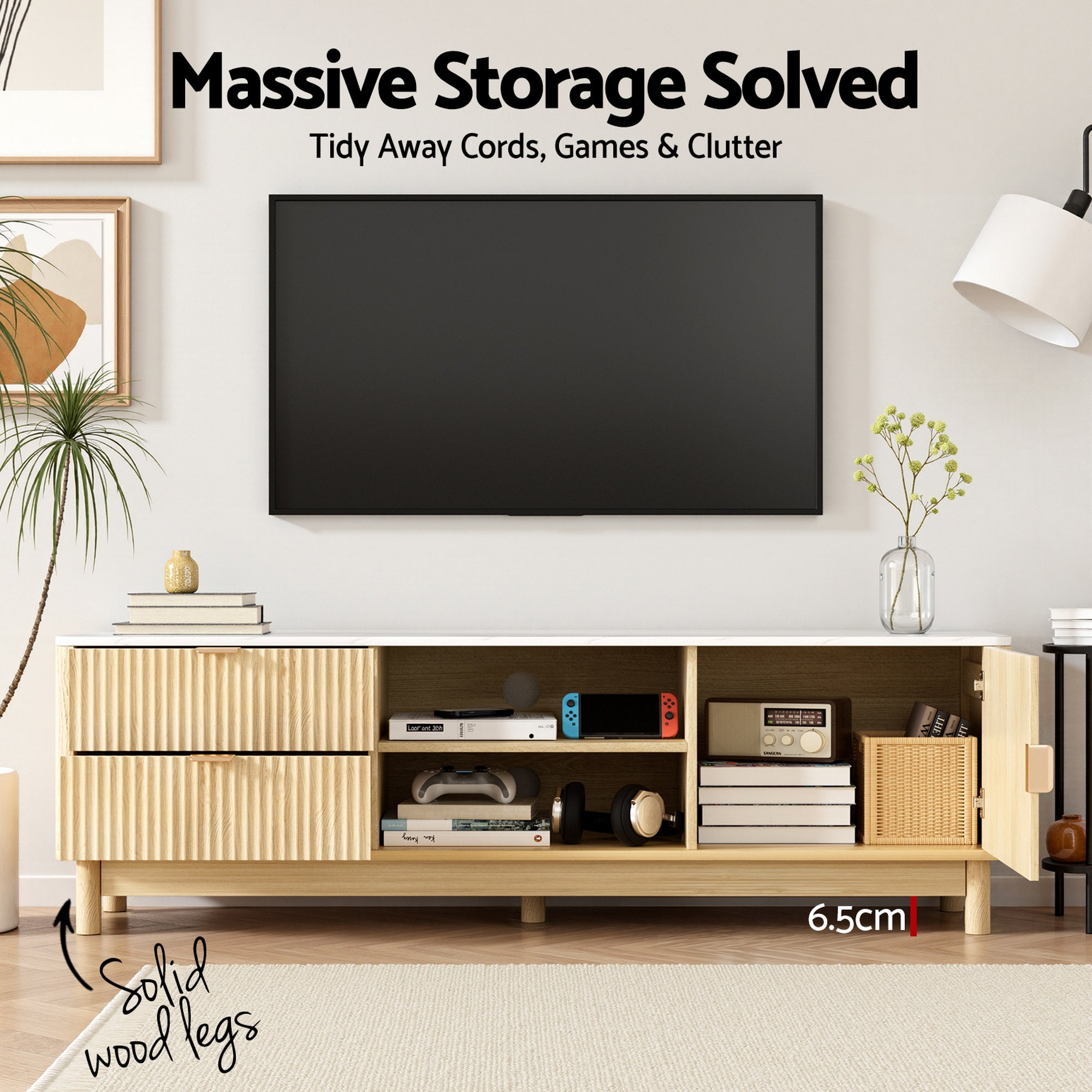 Artiss TV Unit & Coffee Table Set Storage Drawers Pine FUR-Z-TV-COF-WHWD