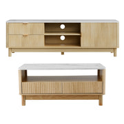 Artiss TV Unit & Coffee Table Set Storage Drawers Pine FUR-Z-TV-COF-WHWD