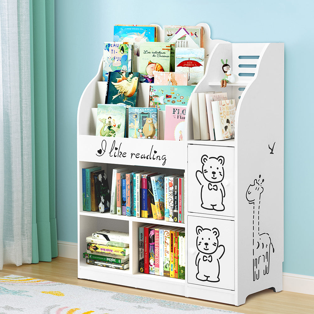 Keezi 4 Tiers Kids Bookshelf Storage Children Bookcase Toy Organiser Display FURNI-B-BOOK-BEAR-WH-AB