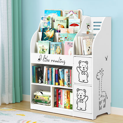 Keezi 4 Tiers Kids Bookshelf Storage Children Bookcase Toy Organiser Display FURNI-B-BOOK-BEAR-WH-AB