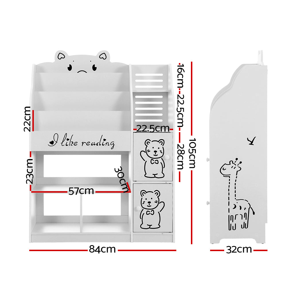 Keezi 4 Tiers Kids Bookshelf Storage Children Bookcase Toy Organiser Display FURNI-B-BOOK-BEAR-WH-AB