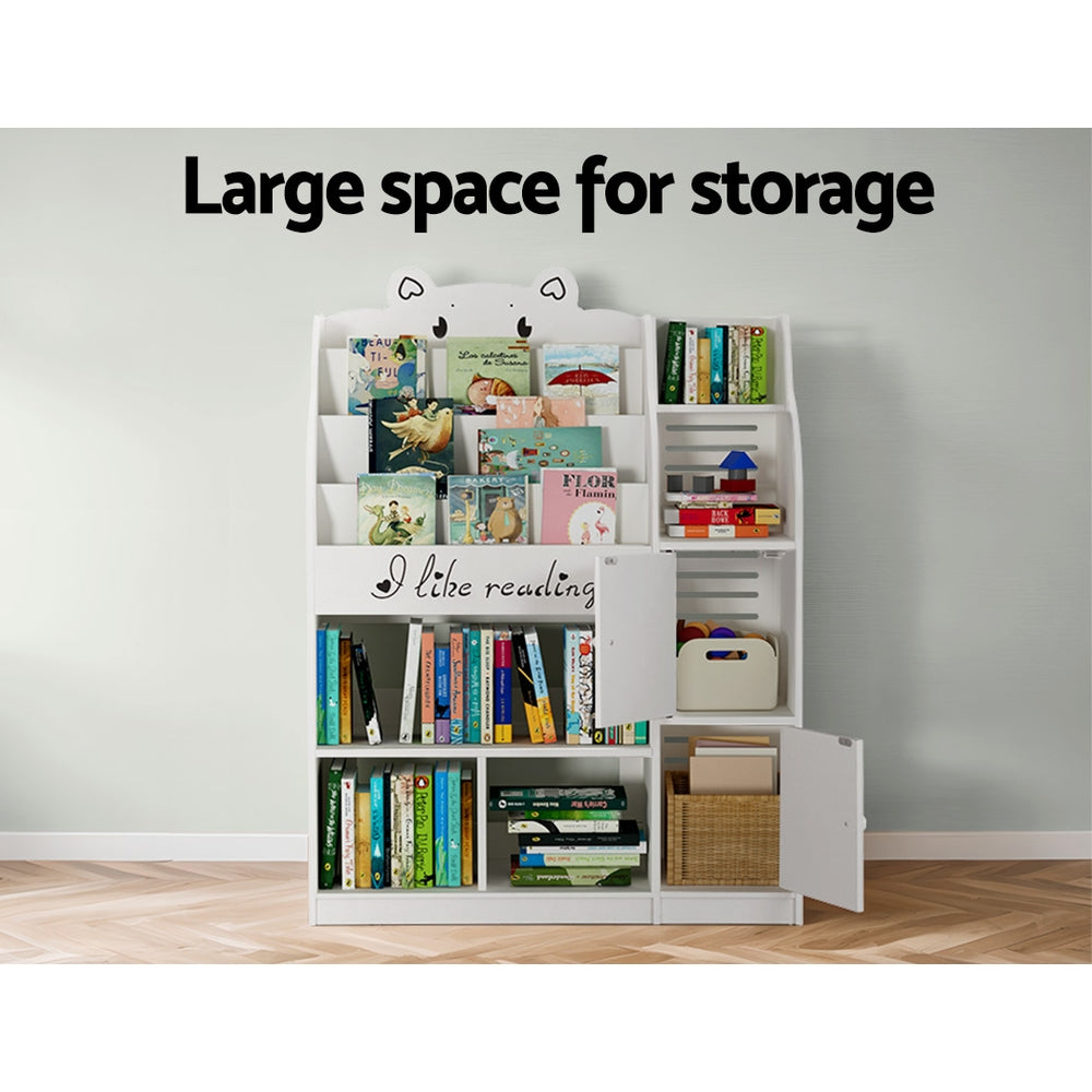 Keezi 4 Tiers Kids Bookshelf Storage Children Bookcase Toy Organiser Display FURNI-B-BOOK-BEAR-WH-AB