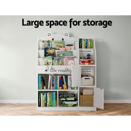 Keezi 4 Tiers Kids Bookshelf Storage Children Bookcase Toy Organiser Display FURNI-B-BOOK-BEAR-WH-AB