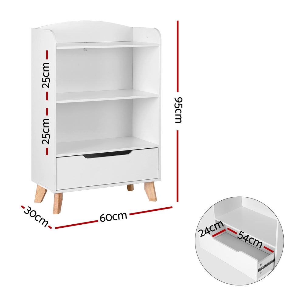 Keezi Kids Bookshelf 3 Tiers Storage Children Bookcase Toys Organiser Drawer FURNI-B-BOOK-DRAWER-WH