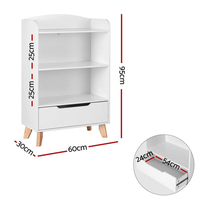 Keezi Kids Bookshelf 3 Tiers Storage Children Bookcase Toys Organiser Drawer FURNI-B-BOOK-DRAWER-WH