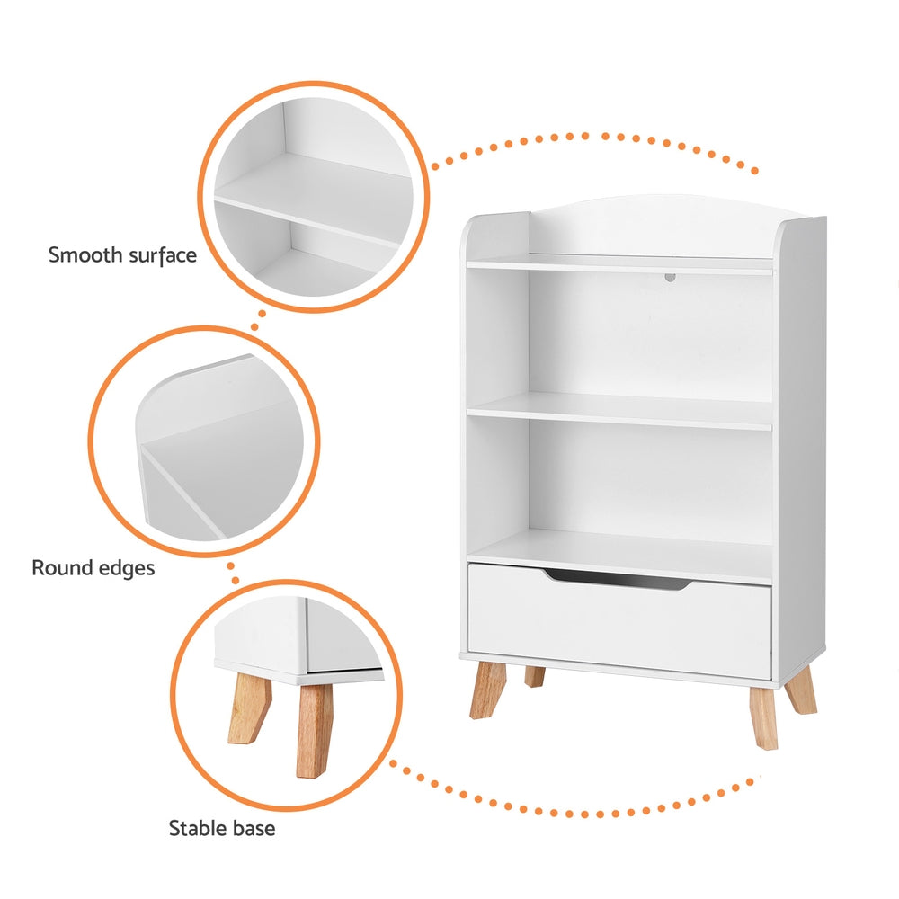 Keezi Kids Bookshelf 3 Tiers Storage Children Bookcase Toys Organiser Drawer FURNI-B-BOOK-DRAWER-WH
