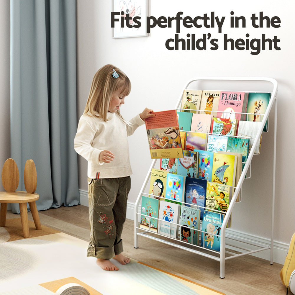 Keezi 6 Tiers Kids Bookshelf Magazine Rack Children Bookcase Organiser Foldable FURNI-B-BOOK-METAL-WH
