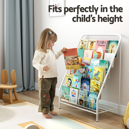 Keezi 6 Tiers Kids Bookshelf Magazine Rack Children Bookcase Organiser Foldable FURNI-B-BOOK-METAL-WH
