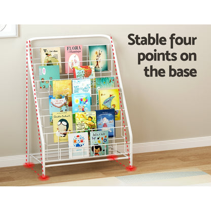 Keezi 6 Tiers Kids Bookshelf Magazine Rack Children Bookcase Organiser Foldable FURNI-B-BOOK-METAL-WH