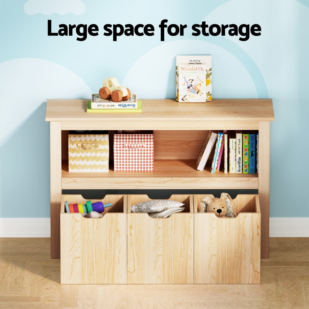 Keezi Kids Bookshelf 3 Drawers Storage Children Bookcase Toy Organiser Display Wooden FURNI-B-BOOK-STORAGE-WD