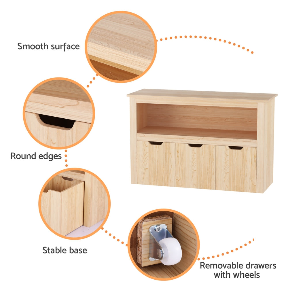 Keezi Kids Bookshelf 3 Drawers Storage Children Bookcase Toy Organiser Display Wooden FURNI-B-BOOK-STORAGE-WD