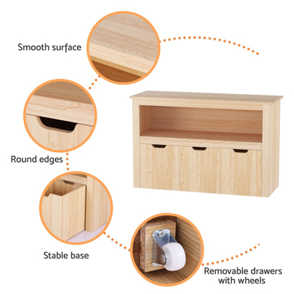 Keezi Kids Bookshelf 3 Drawers Storage Children Bookcase Toy Organiser Display Wooden FURNI-B-BOOK-STORAGE-WD