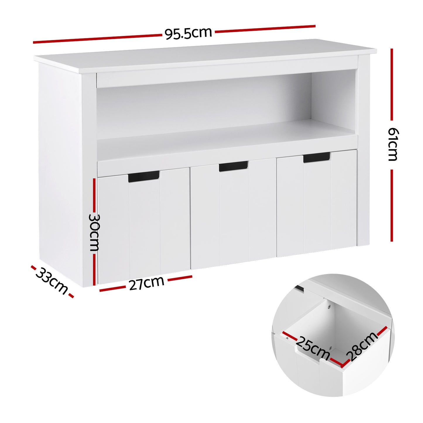Keezi Kids Bookshelf 3 Drawers Storage Children Bookcase Toy Organiser Display FURNI-B-BOOK-STORAGE-WH