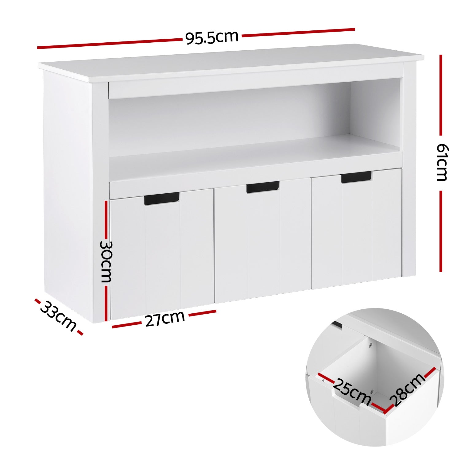 Keezi Kids Bookshelf 3 Drawers Storage Children Bookcase Toy Organiser Display FURNI-B-BOOK-STORAGE-WH