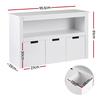 Keezi Kids Bookshelf 3 Drawers Storage Children Bookcase Toy Organiser Display FURNI-B-BOOK-STORAGE-WH