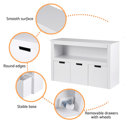 Keezi Kids Bookshelf 3 Drawers Storage Children Bookcase Toy Organiser Display FURNI-B-BOOK-STORAGE-WH