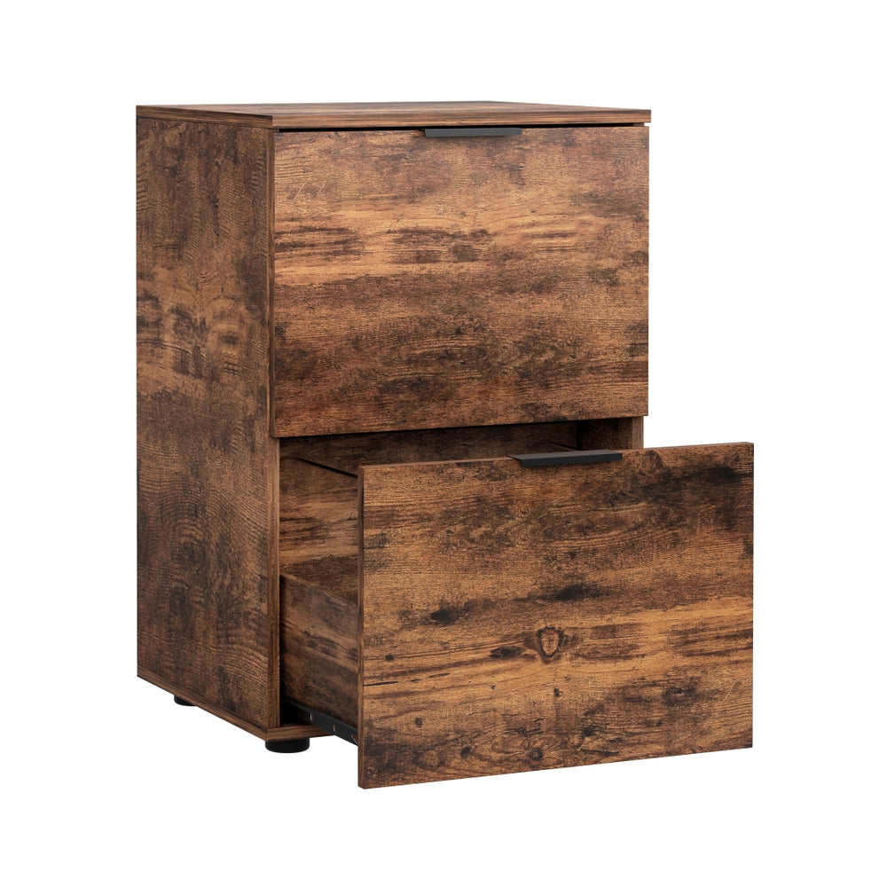 Artiss Filing Cabinet Files Storage Office Shelves File Organiser Rustic Brown 2 Drawer FURNI-B-CAB-2T-RW