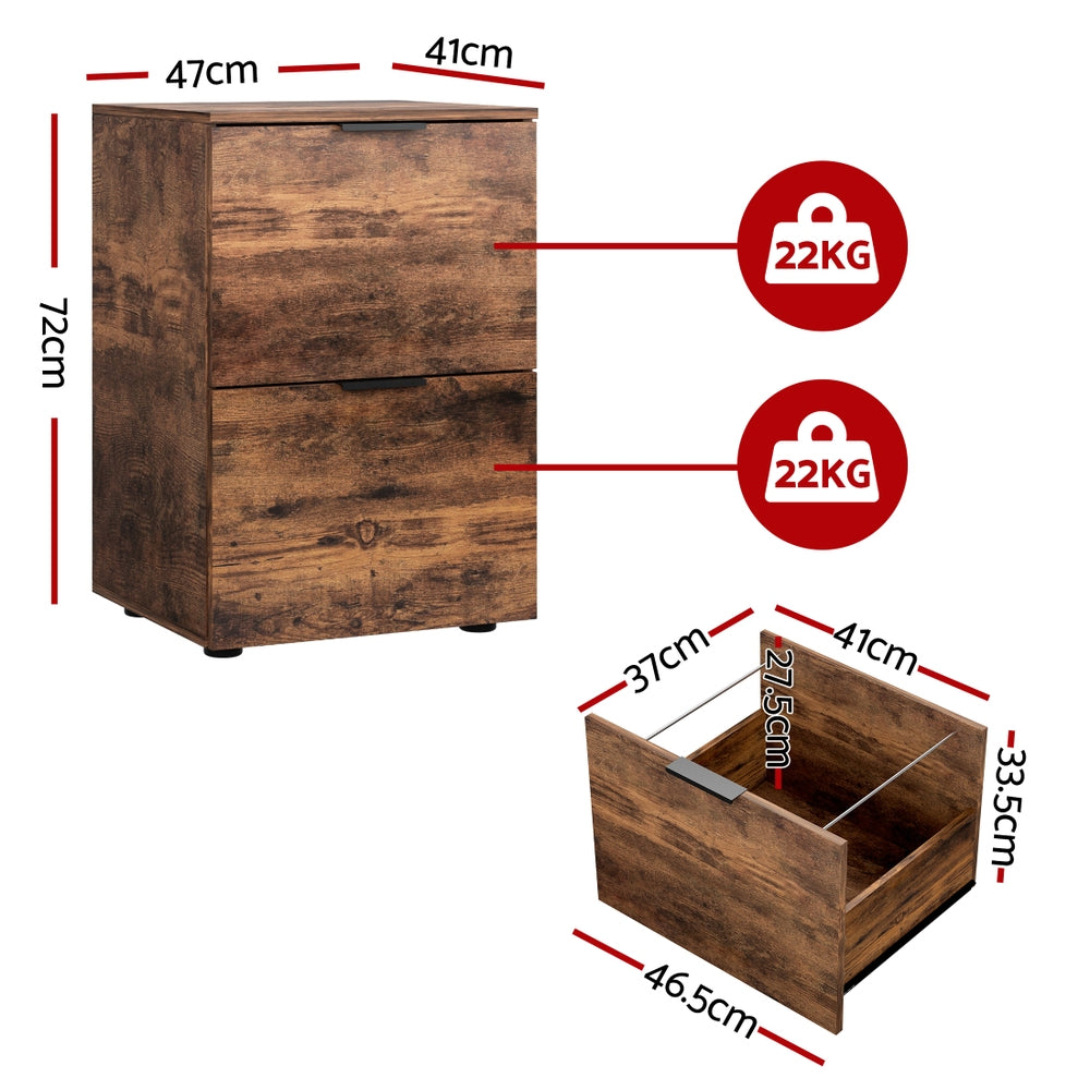 Artiss Filing Cabinet Files Storage Office Shelves File Organiser Rustic Brown 2 Drawer FURNI-B-CAB-2T-RW