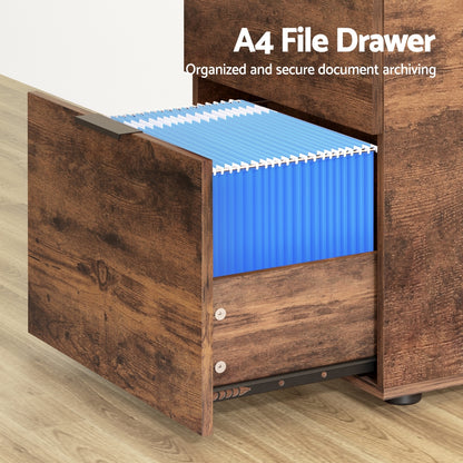 Artiss Filing Cabinet Files Storage Office Shelves File Organiser Rustic Brown 2 Drawer FURNI-B-CAB-2T-RW