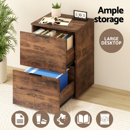 Artiss Filing Cabinet Files Storage Office Shelves File Organiser Rustic Brown 2 Drawer FURNI-B-CAB-2T-RW