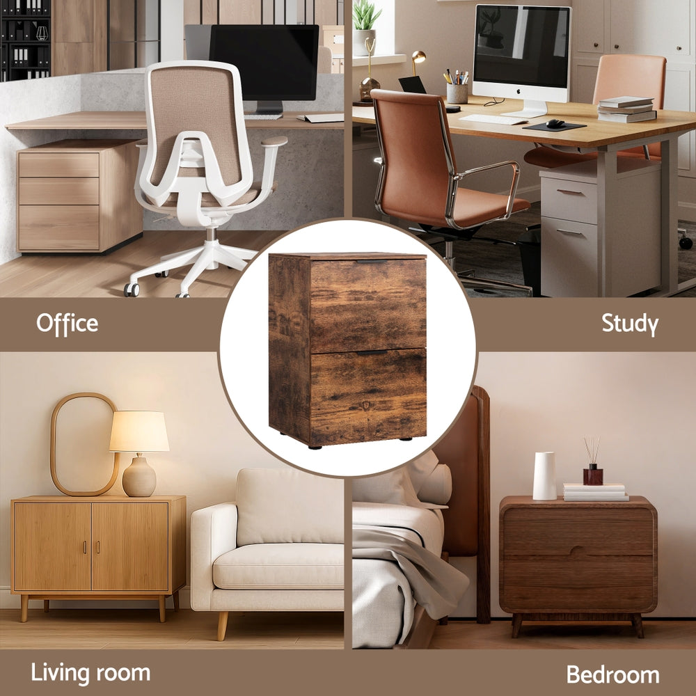 Artiss Filing Cabinet Files Storage Office Shelves File Organiser Rustic Brown 2 Drawer FURNI-B-CAB-2T-RW