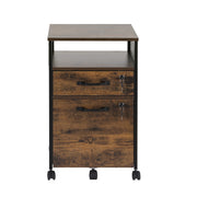 Artiss Filing Cabinet File Cabinet with Wheels 2 Drawer Storage Rustic Brown FURNI-B-CAB-2T-SHELF-RW