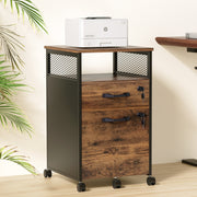 Artiss Filing Cabinet File Cabinet with Wheels 2 Drawer Storage Rustic Brown FURNI-B-CAB-2T-SHELF-RW