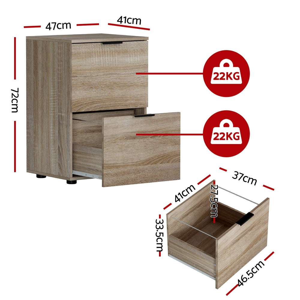 Artiss Filing Cabinet Files Storage Office Shelves File Organiser Oak 2 Drawer FURNI-B-CAB-2T-WD