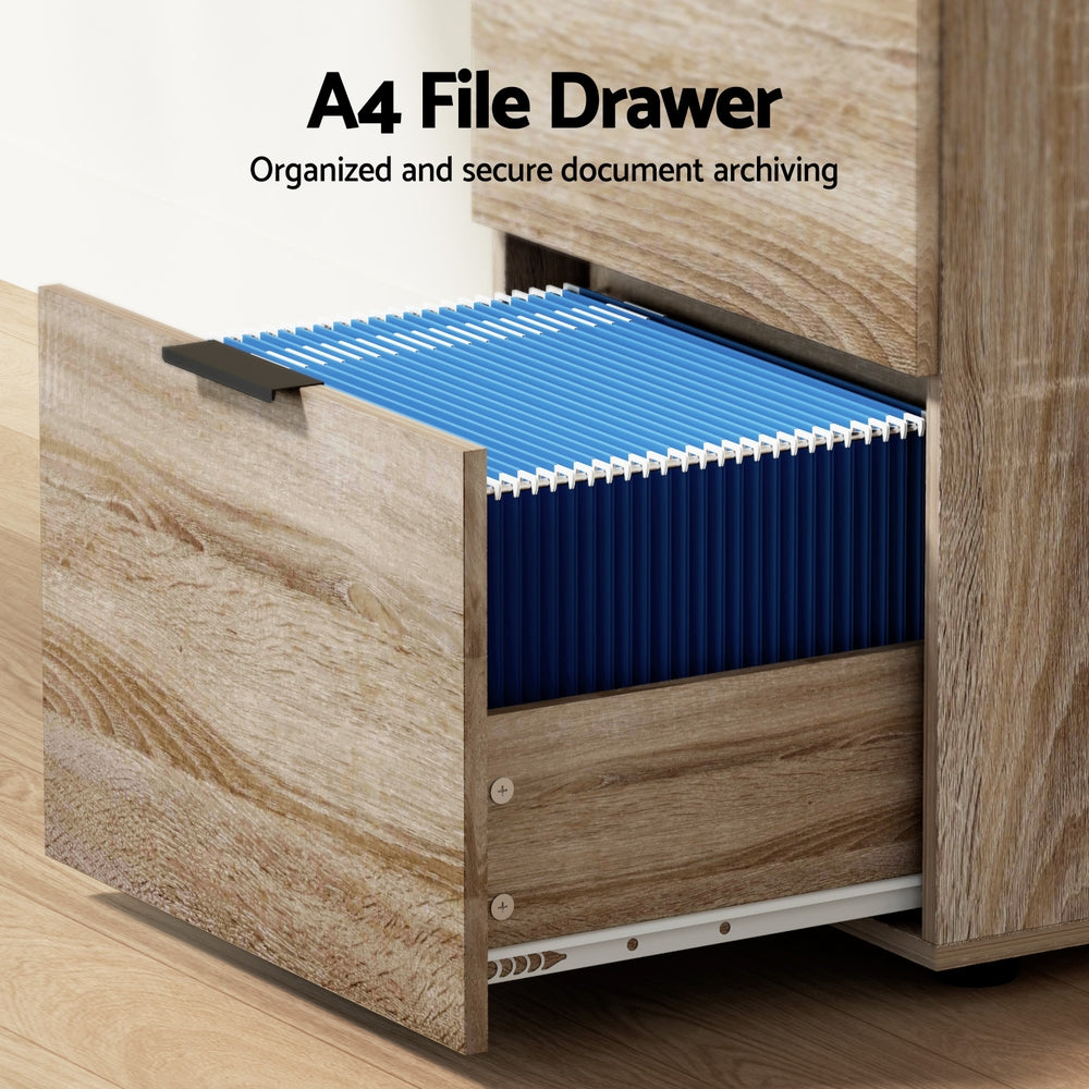 Artiss Filing Cabinet Files Storage Office Shelves File Organiser Oak 2 Drawer FURNI-B-CAB-2T-WD