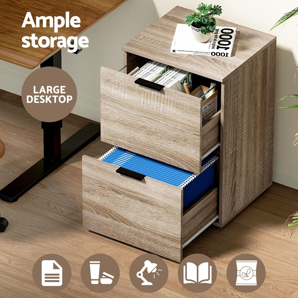 Artiss Filing Cabinet Files Storage Office Shelves File Organiser Oak 2 Drawer FURNI-B-CAB-2T-WD