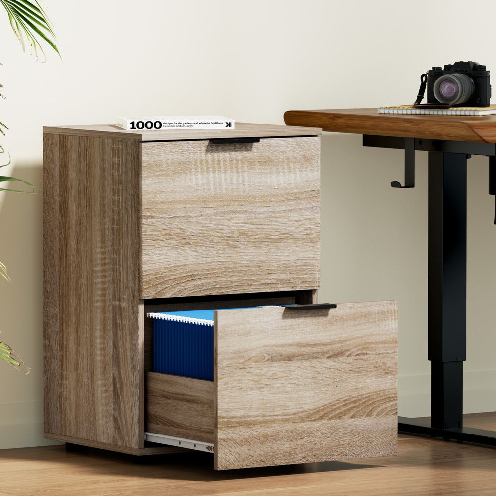 Artiss Filing Cabinet Files Storage Office Shelves File Organiser Oak 2 Drawer FURNI-B-CAB-2T-WD