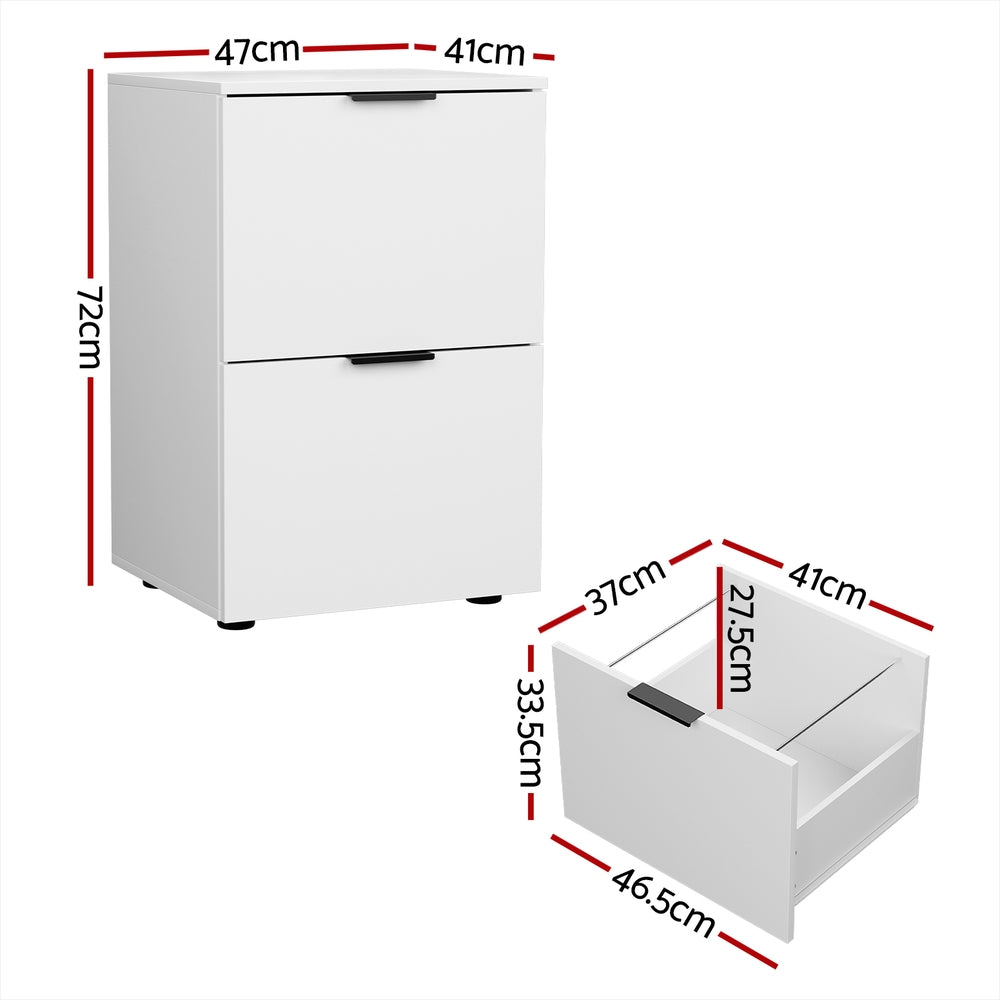 Artiss Filing Cabinet Files Storage Office Shelves File Organiser White 2 Drawer FURNI-B-CAB-2T-WH