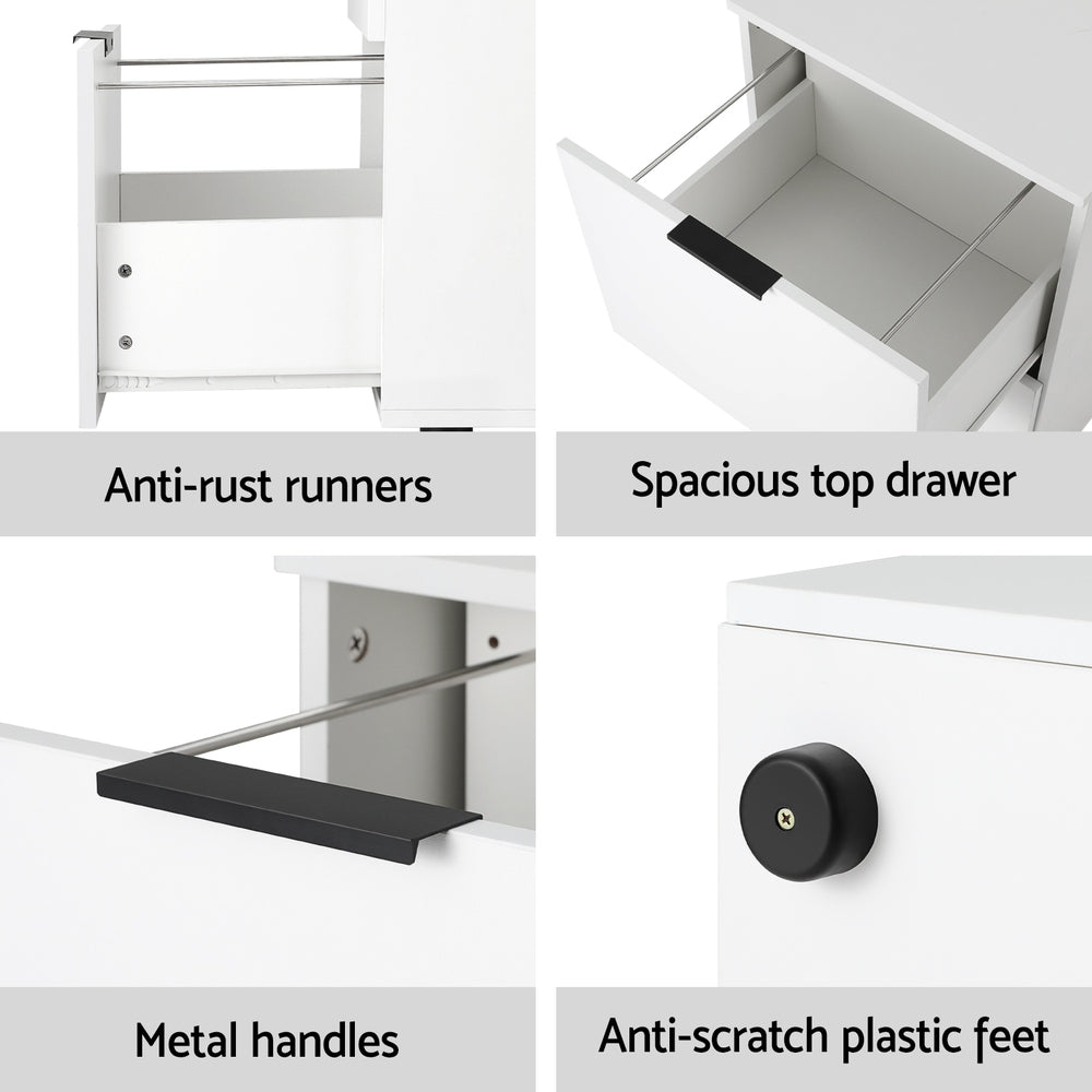 Artiss Filing Cabinet Files Storage Office Shelves File Organiser White 2 Drawer FURNI-B-CAB-2T-WH