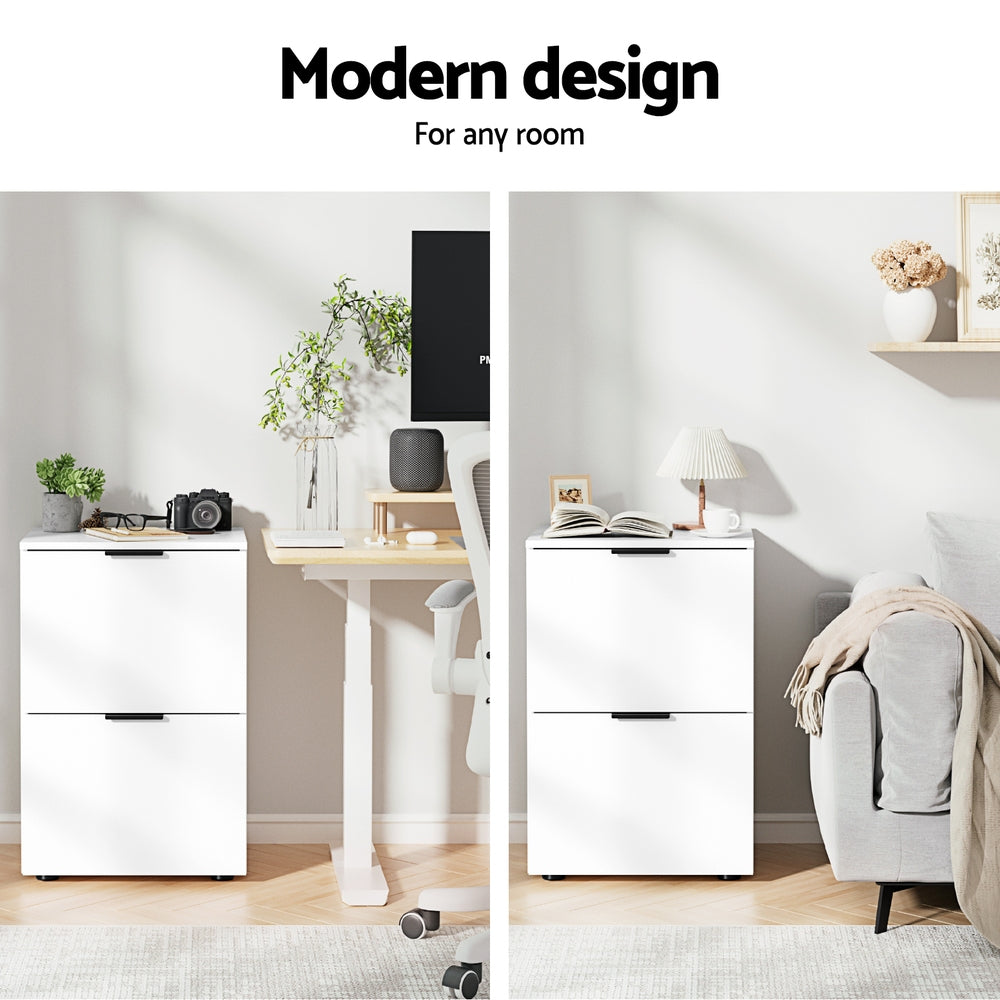 Artiss Filing Cabinet Files Storage Office Shelves File Organiser White 2 Drawer FURNI-B-CAB-2T-WH