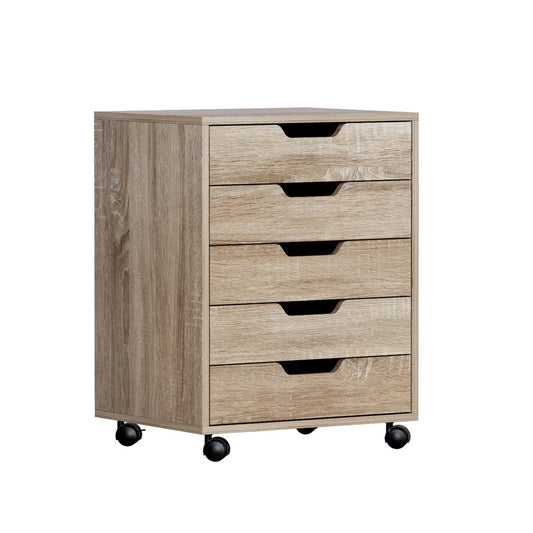 Artiss 5-Drawer Filing Cabinet Mobile Rolling Storage Cabinet Chest of Drawers Stand Scratch Beige FURNI-B-CAB-5T-WD