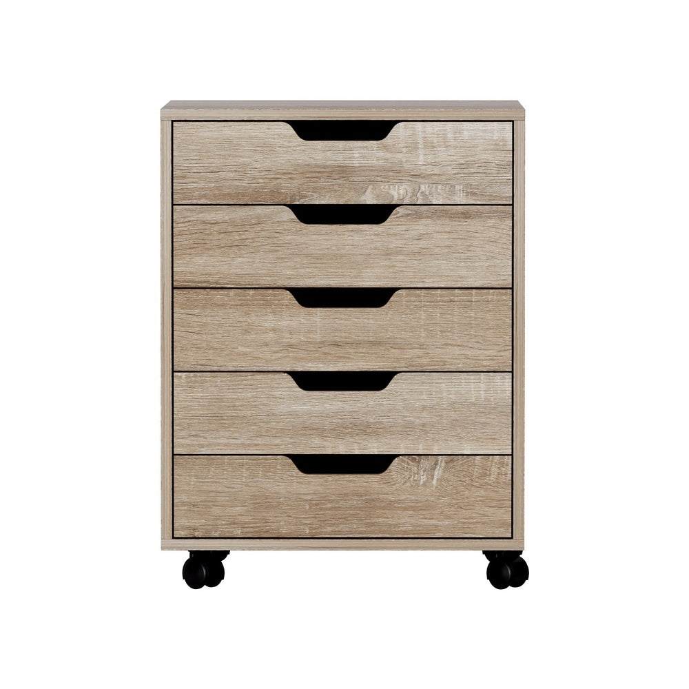 Artiss 5-Drawer Filing Cabinet Mobile Rolling Storage Cabinet Chest of Drawers Stand Scratch Beige FURNI-B-CAB-5T-WD