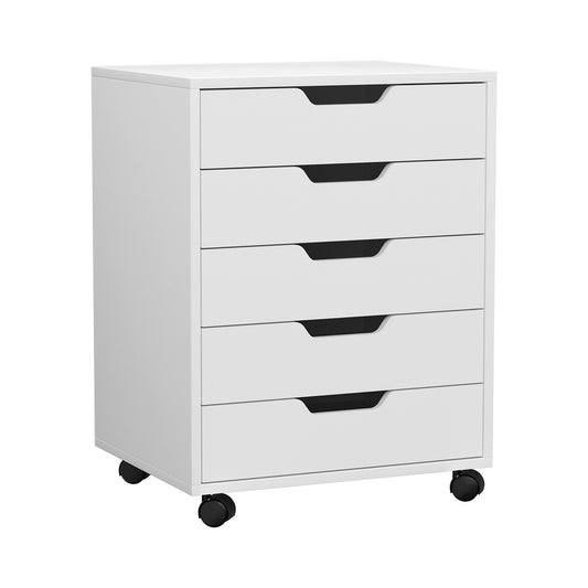 Artiss 5-Drawer Filing Cabinet Mobile Rolling Storage Cabinet Chest of Drawers Stand White FURNI-B-CAB-5T-WH
