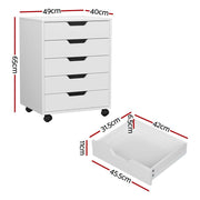 Artiss 5-Drawer Filing Cabinet Mobile Rolling Storage Cabinet Chest of Drawers Stand White FURNI-B-CAB-5T-WH