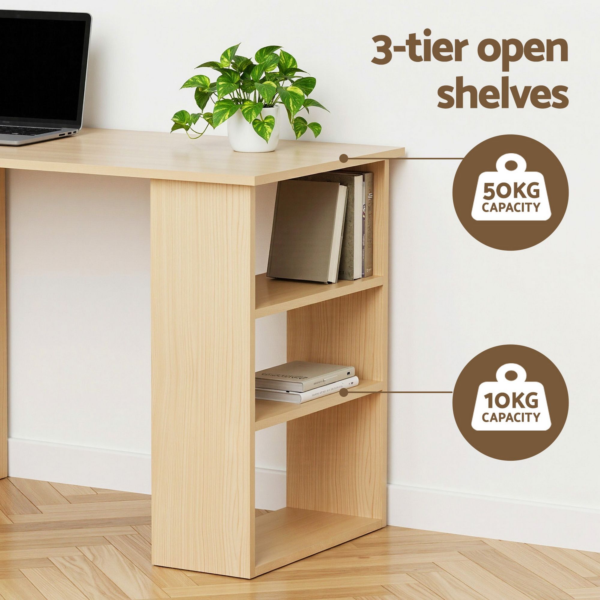 Artiss Computer Desk Drawer Shelf Oak White 120CM