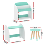 Keezi Kids Bookshelf 2 In 1 Table Chair Set Bookcase Toys Shelves Children Organiser FURNI-B-KTC-3SET-GN